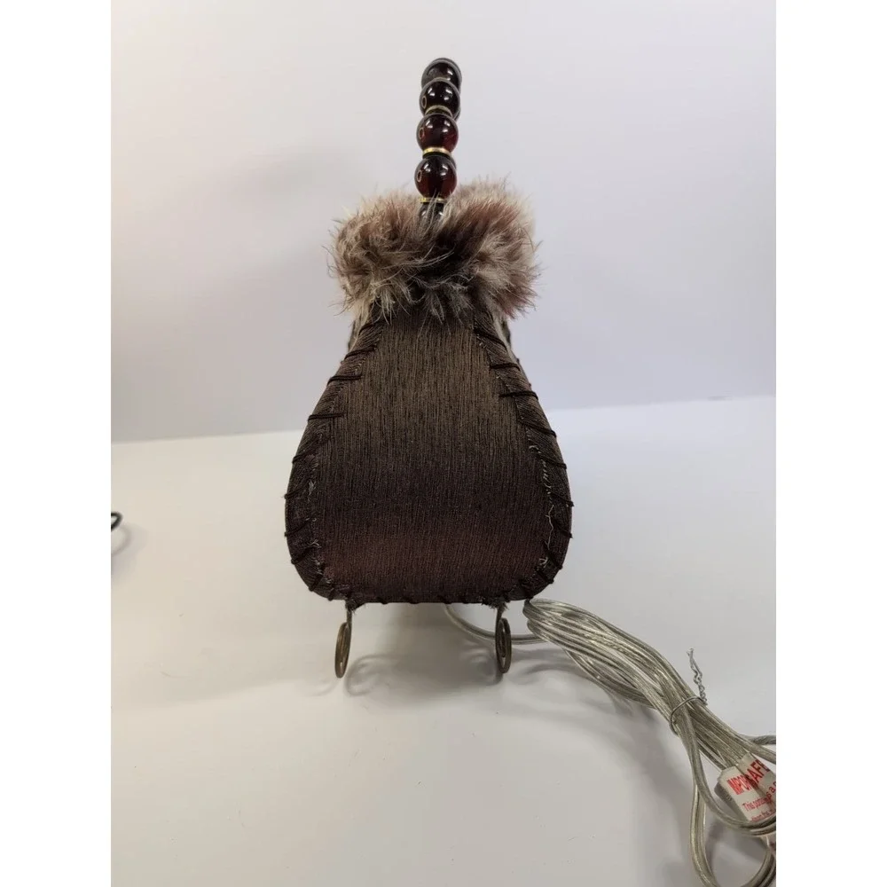 Vintage Style Boutique Purse Lamp‎ Feathered Rare Handbag Light Fur Beaded Deco